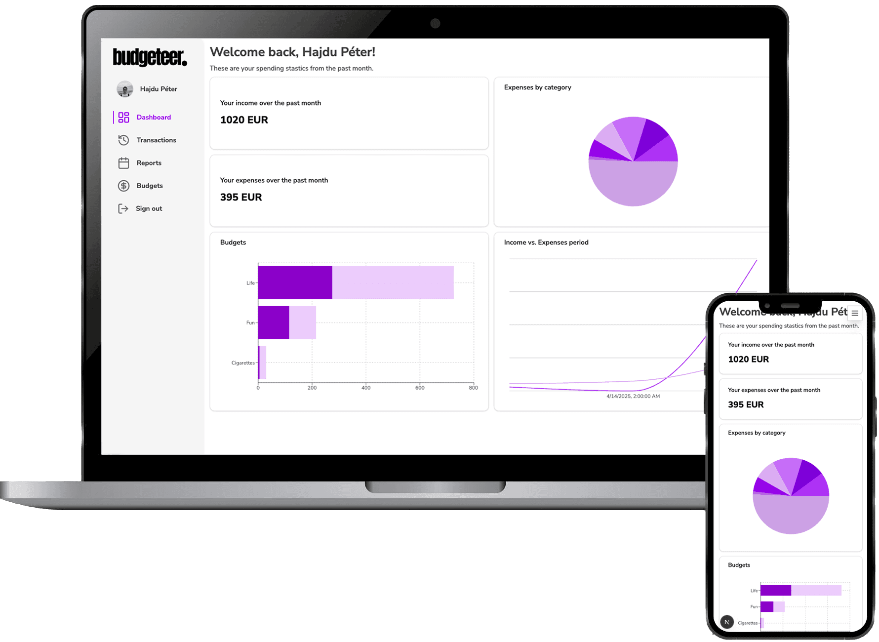 Screenshots of the app on devices